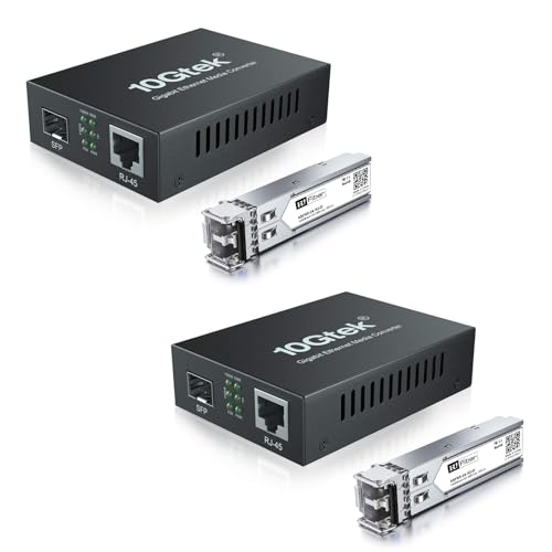 H!Fiber.com 2 Stück, Gigabit Ethernet Medienkonverter, 1.25G SFP zu RJ45 Glasfaser zu Kupfer, mit einem SFP Transceiver (1000Base-SX, 550m, Multimode) von H!Fiber.com