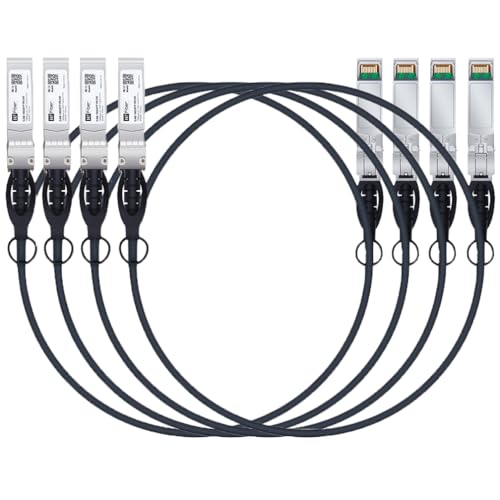 H!Fiber.com 4 Stück, 10Gb/s SFP+ DAC Kabel, 1-Meter (3.3 ft), 10GBase-CU Passiv Direct Kupfer Twinax SFP+ Kabel für Cisco SFP-H10GB-CU1M, Ubiquiti, Netgear, and Other Open Switches and NIC von H!Fiber.com