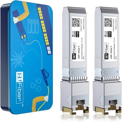 2 Stück, 10GBASE-T SFP+ Transceiver 30 Meters, SFP+ zu RJ45, 10G SFP+ zu Ethernet Modul Kompatibel mit Cisco SFP-10G-T-S, MA-SFP-10GB-T, Ubiquiti UniFi UF-RJ45-10G, Mikrotik S+RJ10, Netgear AXM765.. von H!Fiber.com