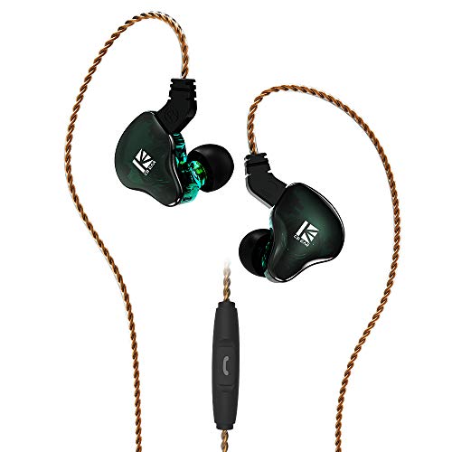 Kbear KS2 In-Ear-Earphones, IEM1BA 1DD Stereo-In-Ear-Kopfhörer, HiFi-In-Ear-Headset, Geräuschunterdrückung, Hybrid-Kopfhörer mit Abnehmbarem Kabel zum Laufen und Gehen (mit Mikrofon, Grün) von H HIFIHEAR