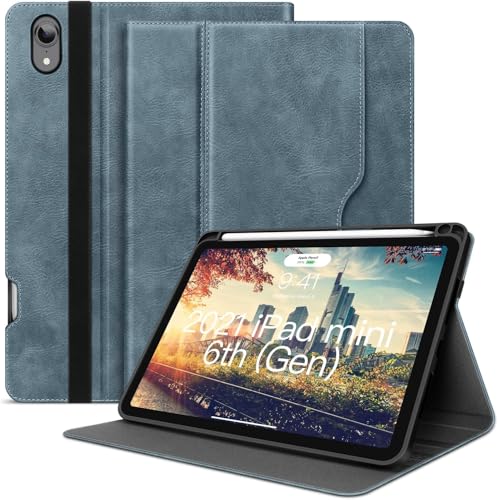 HOLIMET Hülle für iPad Mini 7 2024 (A17 Pro), iPad Mini 6 Hülle 2021 mit Stifthalter 8,3 Zoll PU Leder Cover Smart Folio Ständer TPU Rückseite Abdeckung Schutzhülle, Auto Schlafen/Wachen, Blau von H HOLIMET