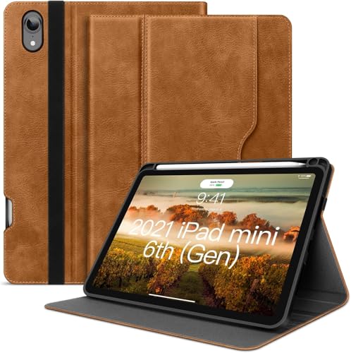 HOLIMET Hülle für iPad Mini 7 2024 A17 Pro, iPad Mini 6 Hülle 2021 mit Stifthalter 8,3 Zoll PU Leder Cover Smart Folio Ständer TPU Rückseite Abdeckung Schutzhülle, Auto Schlafen/Wachen, Braun von H HOLIMET