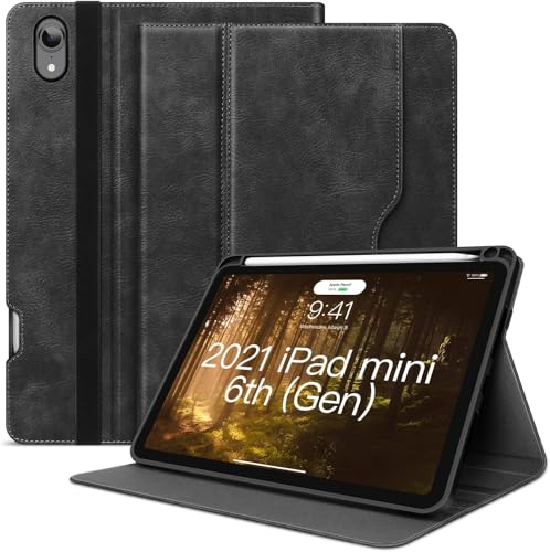HOLIMET Hülle für iPad Mini 7 2024 A17 Pro, iPad Mini 6 Hülle 2021 mit Stifthalter 8,3 Zoll PU Leder Cover Smart Folio Ständer TPU Rückseite Abdeckung Schutzhülle, Auto Schlafen/Wachen, Schwarz von H HOLIMET