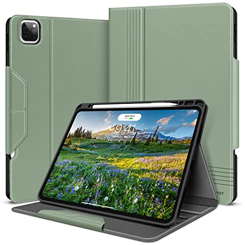 HOLIMET Hülle für iPad Pro 12.9 2022 6.Generation mit Stifthalter, 2021/2020/2018 PU-Leder Case TPU Rückseite Abdeckung Schutzhülle Stoßfest, Auto Schlafen/Wachen für iPad Pro 12.9 Zoll 5/4/3 - Grün von H HOLIMET