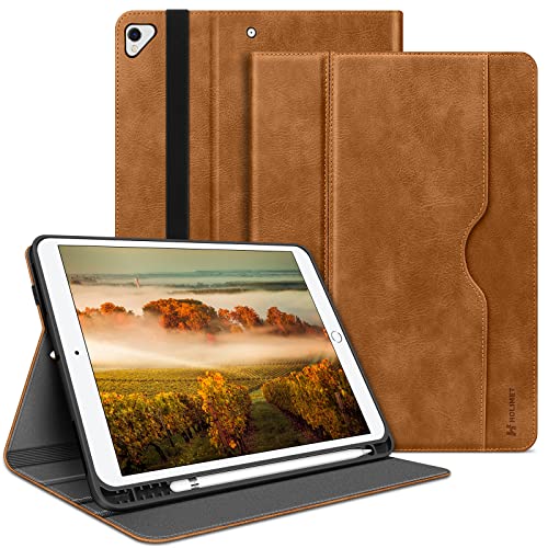 HOLIMET iPad 9 Generation Hülle mit Stifthalter, 2021/2020/2019 iPad 8/7. Generation PU-Leder Case TPU Rückseite Abdeckung Schutzhülle Stoßfest, Auto Schlafen/Wachen für 10,2 Zoll iPad 9-Braun von H HOLIMET