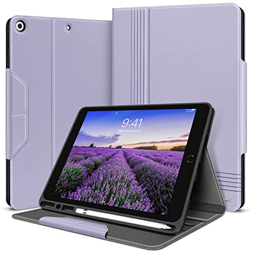 HOLIMET iPad 9. Generation Hülle (2021) mit Stifthalter, iPad 8/7. Gen (2020/2019) PU-Leder Case TPU Rückseite Abdeckung Schutzhülle Stoßfest, Auto Schlafen/Wachen für iPad 10.2 Zoll - Lila von H HOLIMET