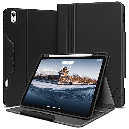 HOLIMET iPad Air 11 Zoll 2025 M3 Hülle mit Stifthalter, iPad Air 6/5/4 Hülle (2024/2022/2020) 10,9 Zoll PU Leder Schutzhülle TPU-Rücken Stoßfest, Cover Auto Schlaf/Wach, Multi-Winkel Ständer, Schwarz von H HOLIMET