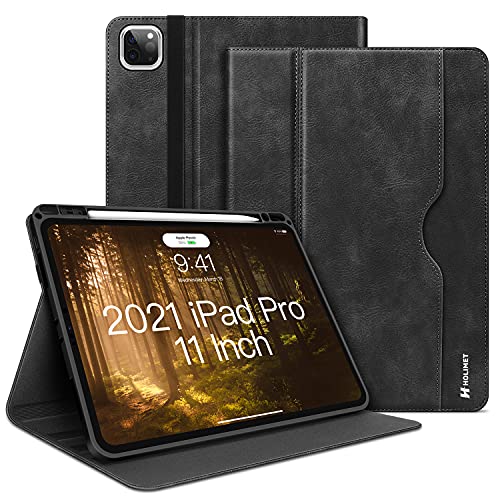 HOLIMET iPad Pro 11 Zoll Hülle 2022 4./3./2. Generation 2021/2020 mit Stifthalter PU-Leder Schutzhülle Hülle mit Taschenriemen Weiche TPU Rückseite Stoßfest, Auto Schlaf/Wach für iPad Pro 11 (Schwarz) von H HOLIMET