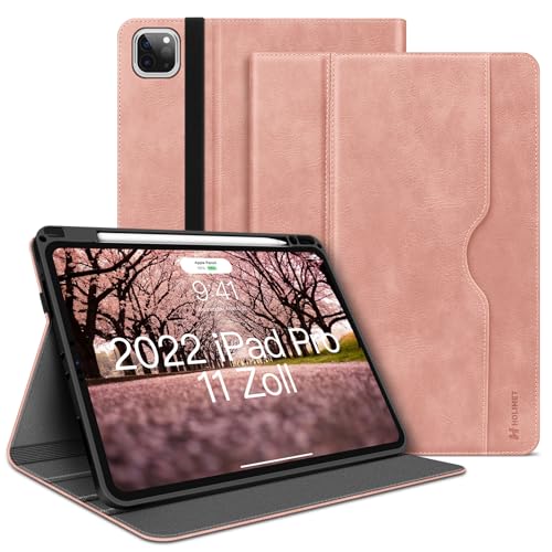 HOLIMET iPad Pro 11 Zoll Hülle 2022 4./3./2. Generation 2021/2020 mit Stifthalter PU-Leder Schutzhülle Hülle mit Taschenriemen Weiche TPU Rückseite Stoßfest, Auto Schlaf/Wach für iPad Pro 11 (Rosa) von H HOLIMET