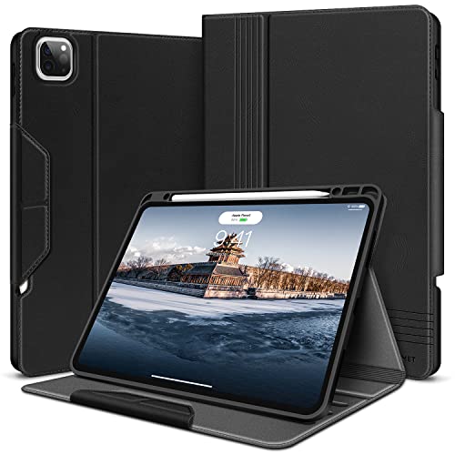 HOLIMET iPad Pro 12.9 Hülle 2022 6.Generation mit Stifthalter, 2022/2021/2020/2018 (6/5/4/3. Generation) PU-Leder Case TPU Rückseite Abdeckung Schutzhülle Stoßfest, Auto Schlafen/Wachen - Schwarz von H HOLIMET