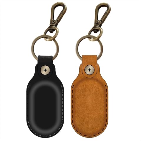 H Huaberich Lederhülle kompatibel mit Samsung Galaxy SmartTag 2, Retro-Schlüsselanhänger (Schwarz + Braun) von H Huaberich