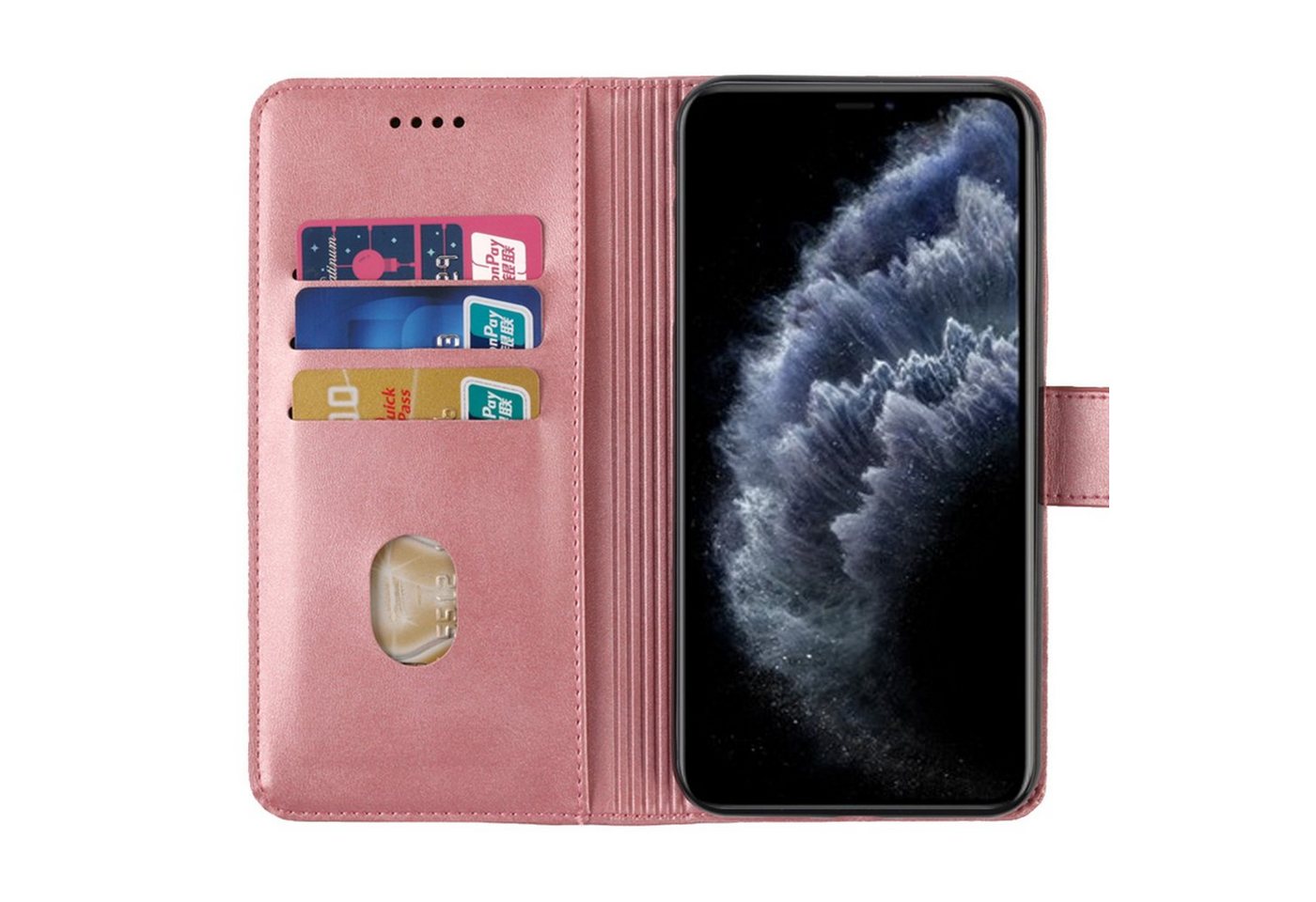 H-basics Handyhülle Handyhülle für Samsung Galaxy A7 2019 / A70 hülle case cover - Kartenfach, Stand Funktion, und sichtbar Magnetverschluss von H-basics