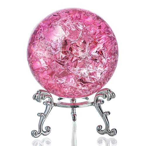 H&D Hyaline&Dora Pink Ice Cracked Ball Briefbeschwerer, 60 mm Kristallkugel mit Ständer Zubehör Steingarten Ornament, Glaskugel für Weihnachtsdekoration H&D Hyaline&Dora Pink Ice Cracked Ball Briefbeschwerer, 60 mm Kristallkugel mit Ständer Zubehör Steingarten Ornament, Glaskugel für Weihnachtsdekoration von H&D Hyaline&Dora
