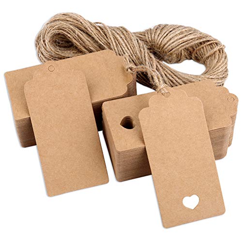 H&S Geschenkanhänger aus Kraftpapier - 120 Stück - Anhänger zum Beschriften mit Jute Schnur Nicht Nur für Weihnachten oder Geburtstag - Etiketten mit Herz Ausschnitt Design - Anhänger Kraftpapier von H&S