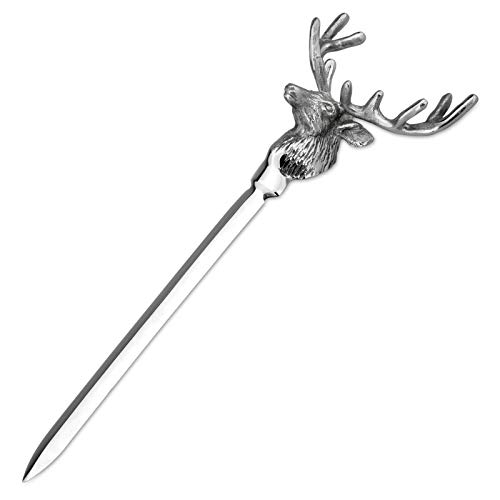 origineller Brieföffner aus Edelstahl mit einem Hirsch-Kopf Motiv 21 cm lang - als Geschenk oder Tisch-Deko geeignet von H.Bauer jun.