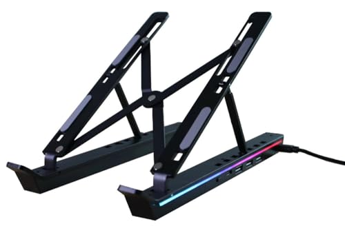 H.May Laptop-Ständer für den Schreibtisch mit Docking-Station, 4 in 1(1*USB-C,3*USB-A) RGB-Laptop-Ständer, Faltbarer tragbarer Laptop-Halter für 12-18 Zoll Laptops, Tablet（Schwarz） von H.May