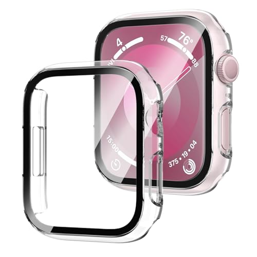 HAANILKYI Displayschutzfolie für Apple Watch, Serie 9, 8, 7, 41 mm, ultradünn, volle Abdeckung, harte PC-Schutzhülle mit HD-gehärtetem Glas, Displayschutzfolie für iWatch 41 mm, 2 Stück von HAANILKYI