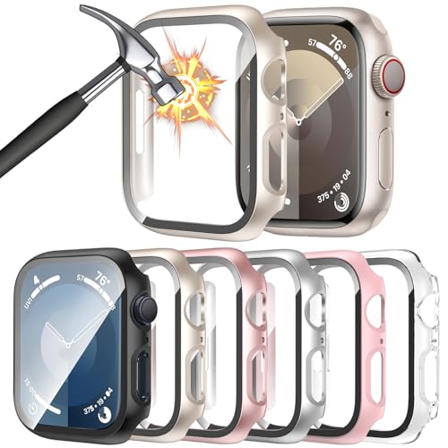 HAANILKYI Pack of 6 Hard Case with Screen Protector for Apple Watch Series 9/8/7 41 mm, Hard PC Ultra Thin Glass Protective Case All-Round Screen Protector for iWatch 41 mm von HAANILKYI