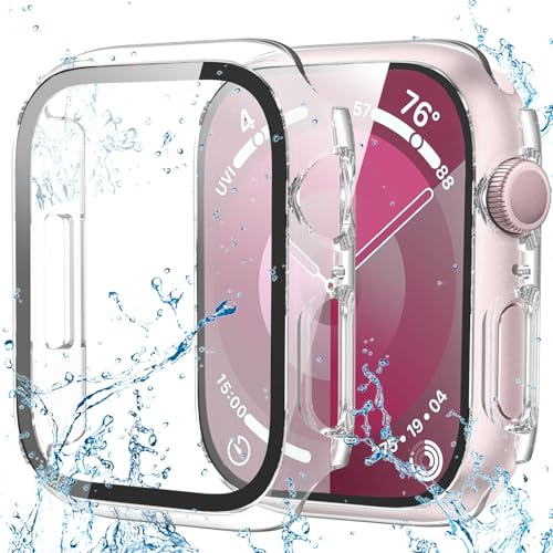 HAANILKYI Wasserdichte Schutzhülle für Apple Watch 41 mm, Serie 9, 8, 7, Displayschutzfolie, gehärtetes Glas, vollständiger Schutz, harter Polycarbonat, Gesichtsabdeckung für iWatch 41 mm, 2 Stück HAANILKYI Wasserdichte Schutzhülle für Apple Watch 41 mm, Serie 9, 8, 7, Displayschutzfolie, gehärtetes Glas, vollständiger Schutz, harter Polycarbonat, Gesichtsabdeckung für iWatch 41 mm, 2 Stück von HAANILKYI