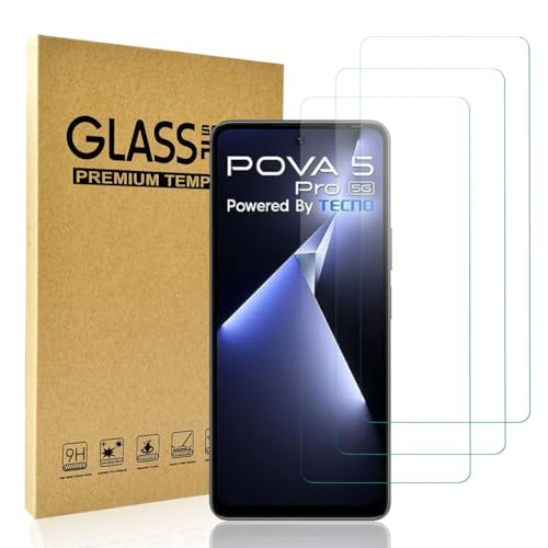 HACIEN Stücke Schutzfolie kompatibel für TECNO Pova 5 Pro 5G, Gehärtetem Glas Härtegrad 9H Schutzfolie, Blasenfrei,Panzerfolie, Glas Folie, Displayschutzfolie für TECNO Pova 5 Pro 5G [3 Stück] von HACIEN