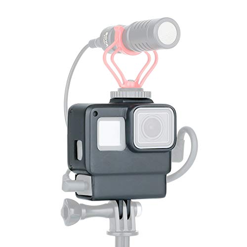 HAFOKO Hero 7 Vlogging-Käfig mit Kalter Schuh Adapter für Mikrofon, LED-Videoleuchte und 3.5mm Mikrofon Mikrofon Modul Halter kompatibel für Hero 7 6 5 Action Kamera Zubehör von HAFOKO