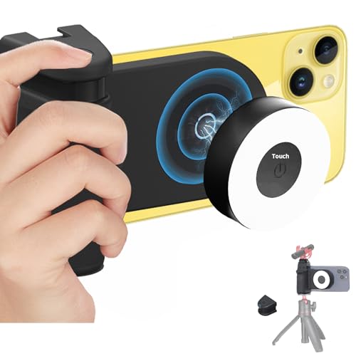 HAFOKO Magnetisch Smartphone CapGrip Kamera w Licht Handy Selfie Verschluss Griff Stativ Halterung w 1/4" Kalter Schuh mit Abnehmbar Bluetooth Kabellos Fernbedienung Kompatibel für iPhone Telefone von HAFOKO