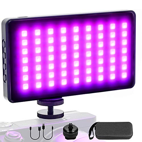 HAFOKO RGB LED Video Leuchte Auf Kamera Licht Mini Vlog Light Metallisch（135 LED, 4/1" Schraube 2500K-8500K, OLED-Display, 4000mAh, Typ C）für Kamera Smartphone Vlog YouTube Videos Live Fotografie von HAFOKO