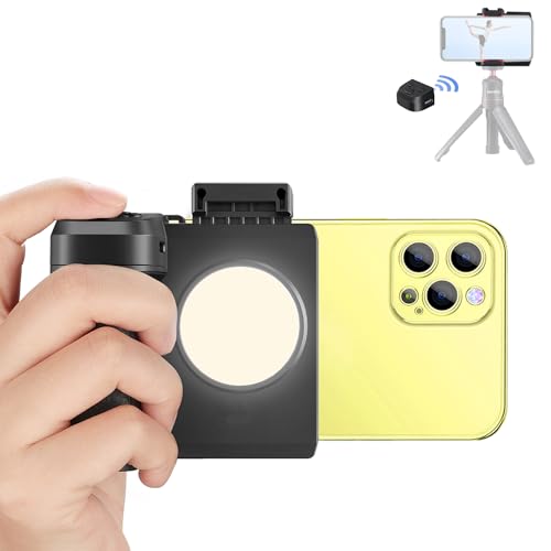 HAFOKO Smartphone Selfie CapGrip Bluetooth Verschluss Griff Handhaben mit Licht Abnehmbar Kabellos Fernbedienung Kontrolle 1/4" Stativ Montieren Kalter Schuh Kompatibel für iPhone Samsung Smartphone von HAFOKO