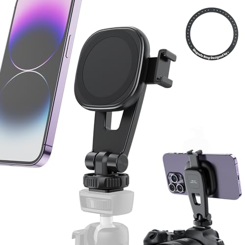 HAFOKO Stark Magnetisch iPhone Stativ Einhängen Kamera Stativ Halter Magnet Telefon Adapter Desktop Stativ Clamp Stand mit 1/4" Kaltschuh 360° Rotation Kompatibel für iPhone 14 13 12 Serie Kamera von HAFOKO