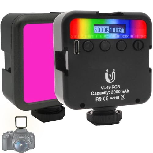 HAFOKO VL49 Mini RGB LED-Licht Kamera Video Licht Farbe w 3 Kaltschuh 1/4" Magnetisches Smartphone Vlog Licht 2000mah 2500K-9000K LCD Display Camera Light für Smartphone Sport Kamera DSLR von HAFOKO