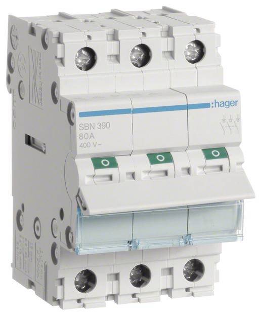 Hager Ausschalter 100A 3Schließer SBN390 400VAC 3PLE Hager Ausschalter 100A 3Schließer SBN390 400VAC 3PLE von HAGER ELEKTRO