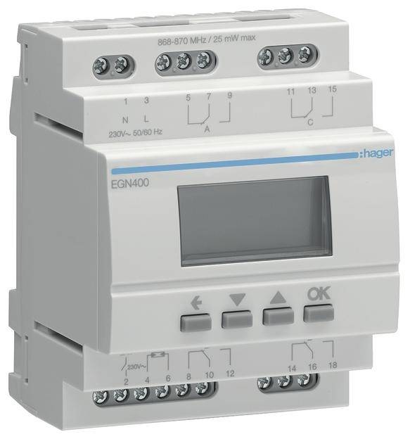 Hager Digitale Multifunktions- EGN400 Zeitschaltuhr m.Bluetooth 4-Kanal Hager Digitale Multifunktions- EGN400 Zeitschaltuhr m.Bluetooth 4-Kanal von HAGER ELEKTRO
