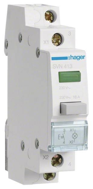 Hager Druckschalter 16A SVN413 1Schließer 230VAC m.Leuchtmelder grün Hager Druckschalter 16A SVN413 1Schließer 230VAC m.Leuchtmelder grün von HAGER ELEKTRO