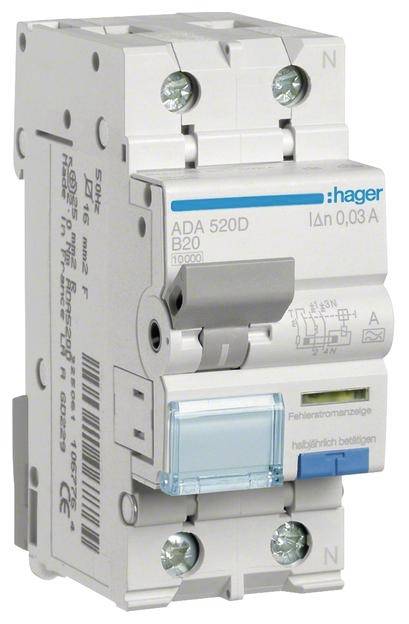 Hager Fi-LS 1P+N 10kA B-20A 30mA ADA520D Typ A von HAGER ELEKTRO