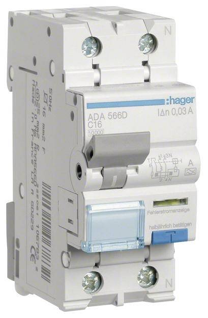 Hager Fi-LS 1P+N 10kA C-16A 30mA ADA566D Typ A Hager Fi-LS 1P+N 10kA C-16A 30mA ADA566D Typ A von HAGER ELEKTRO