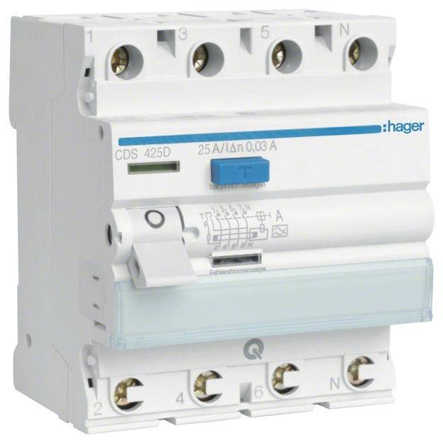 Hager Fi-Schalter 4polig 6kA 25A CDS425D 30mA Typ A QuickConnect Hager Fi-Schalter 4polig 6kA 25A CDS425D 30mA Typ A QuickConnect von HAGER ELEKTRO