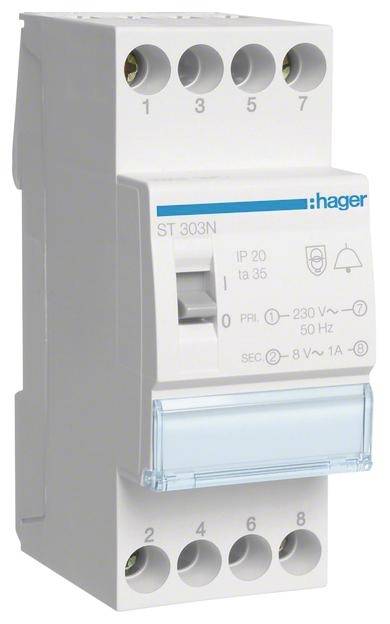 Hager Klingeltrafo 230V/8V 8VA ST303N m.Ausschalter 2PLE Hager Klingeltrafo 230V/8V 8VA ST303N m.Ausschalter 2PLE von HAGER ELEKTRO