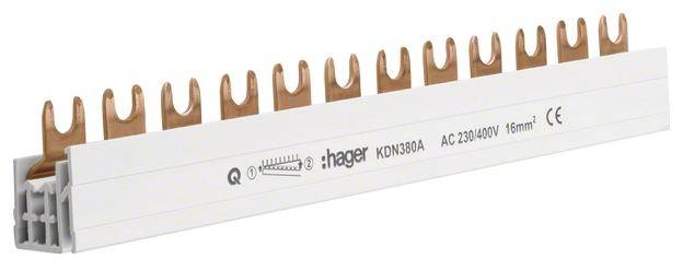 Hager Phasenschiene 3polig KDN380A Gabelanschluss 16qmm 80A 12 Module Hager Phasenschiene 3polig KDN380A Gabelanschluss 16qmm 80A 12 Module von HAGER ELEKTRO