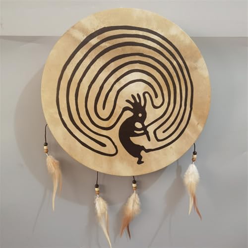 HAGJII Indische Sternanis Handtrommel Musik Heilung Meditation Rahmentrommel Indianische Trommel Klangheiler Spirituelle Musik Schamanentrommel Mit Trommelstöcken(40cm,Circle-A) von HAGJII
