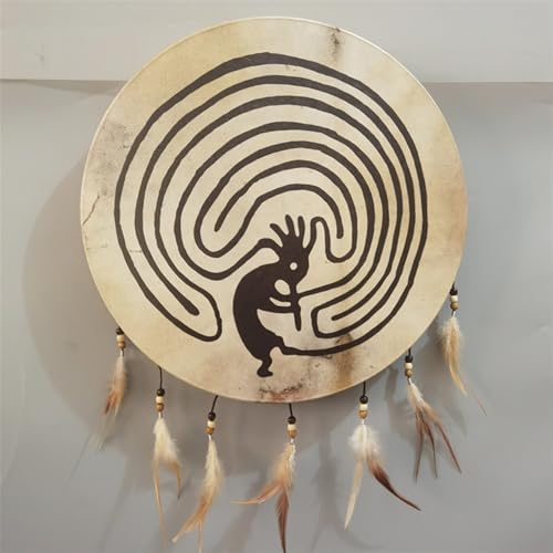 HAGJII Indische Sternanis Handtrommel Musik Heilung Meditation Rahmentrommel Indianische Trommel Klangheiler Spirituelle Musik Schamanentrommel Mit Trommelstöcken(40cm,Circle-B) von HAGJII