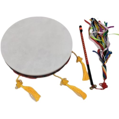 HAGJII Natürlich Schafsfell Schamanentrommel Einseitig Handtrommel Mit Farbiger Peitsche Professionelle Rahmentrommel Tanz-Requisiten Schlagzeug Spirituelle Musik(2-piece set,43CM_PLAIN) von HAGJII