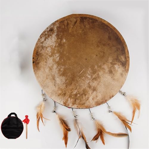 HAGJII Schamanentrommel Native American Design, 16/18/20 Zoll Ritual-Trommel Für Zeremonien Und Spirituelle Musik Handgefertigt Rahmentrommel, Handtrommel Für Erwachsene(Original color model 40cm) von HAGJII