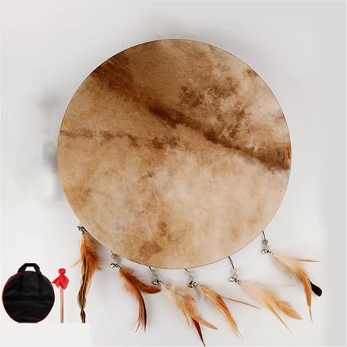 HAGJII Schamanentrommel Native American Design, 16/18/20 Zoll Ritual-Trommel Für Zeremonien Und Spirituelle Musik Handgefertigt Rahmentrommel, Handtrommel Für Erwachsene(Original color model 45cm) von HAGJII
