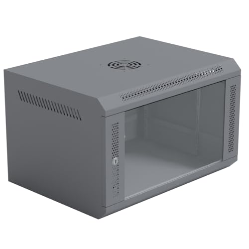 HAGO24 | Netzwerkschrank | 19 Zoll Rack | Grau | Serverschrank | Wandgehäuse | 6HE | 600x450mm | Stahl | Einlegeboden | Glasfront | abschließbar | Tür Links/Rechts | IP20 von HAGO