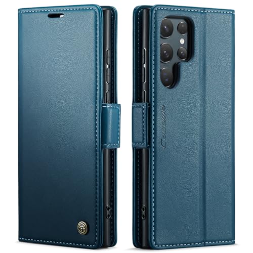 HAII Klapphülle für Samsung Galaxy S24 Ultra, mit RFID-blockierendem Kreditkartenschlitz, Ständer, Magnetverschluss, Schutzhülle für Samsung Galaxy S24 Ultra 5G (2024), Blau von HAII