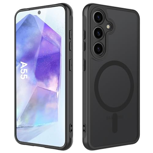 HAII Magnetische Schutzhülle für Samsung Galaxy A55, kompatibel mit MagSafe Slim Thin Hard PC Translucent Frosted Rugged Drop-Proof Shockproof Protective Case for Samsung A55 5G (Black) von HAII