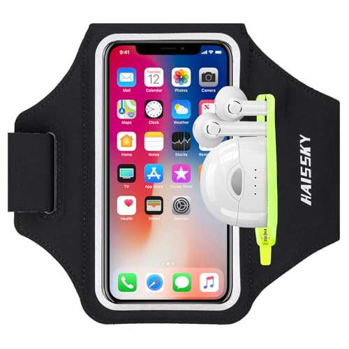 HAISSKY Sportarmband Mit Kopfhörer Tasche, Handytasche Sport für iPhone 14 Pro Max/13 Pro/12/11 Pro/XR/X/8 Plus, Huawei P50 Pro/P40 Pro/Mate 50 Xiaomi, Galaxy Handyhülle Running Armband von HAISSKY