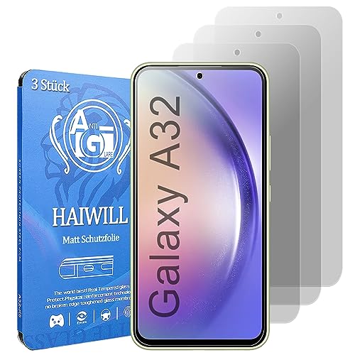 HAIWILL 3 Stück Matt Schutzfolie für Samsung Galaxy A32 5G Anti-Fingerabdrück Anti-Reflex 9H Displayschutz Matt Gehärtetes Glas Blendschutz Hartglas für Samsung Galaxy A32 5G, 6.5" von HAIWILL