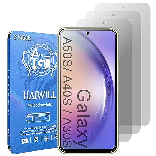 HAIWILL 3 Stück Matt Schutzfolie für Samsung Galaxy A50S / A40S / A30S Anti-Fingerabdrück Anti-Reflex 9H Displayschutz Matt Gehärtetes Glas Blendschutz für Samsung Galaxy A50S / A40S / A30S, 6.4" von HAIWILL