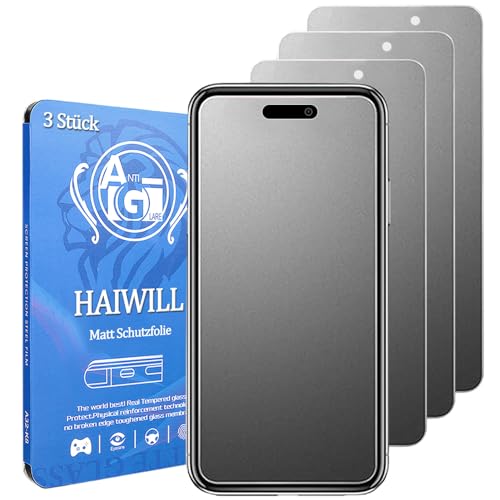 HAIWILL 3 Stück Matt Schutzfolie für iPhone 15/15 Pro Anti-Fingerabdrück Anti-Reflex Anti-Kratzer Displayschutz 9H Gehärtetes Glas für Apple 15 Pro/15,6.1" von HAIWILL